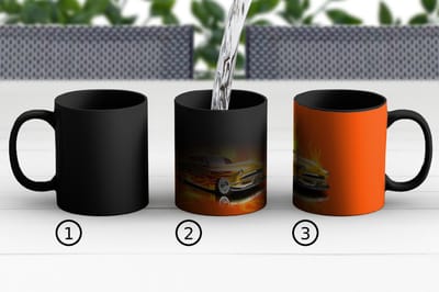 Magische Mok - Foto op Warmte Mokken - Koffiemok - Auto - Vlammen - Oranje - Vuur - Vintage - Magic Mok - Beker - 350 ML - Theemok