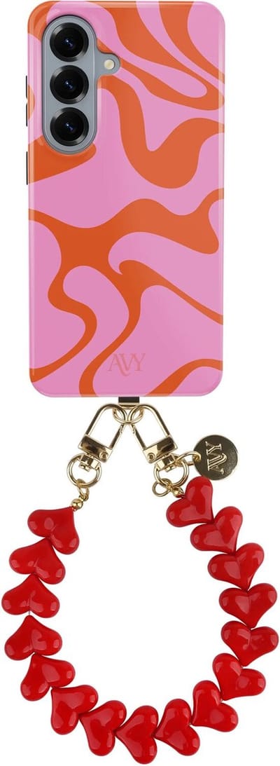 AVY Hoesje Met Telefoonkoord | Geschikt voor Samsung Galaxy S26 | Compatibel met MagSafe & Qi2 | Hard Shell Back Cover | Stijlvol Bijpassend Koord Polsbandje (30CM) | Rosé Hearts