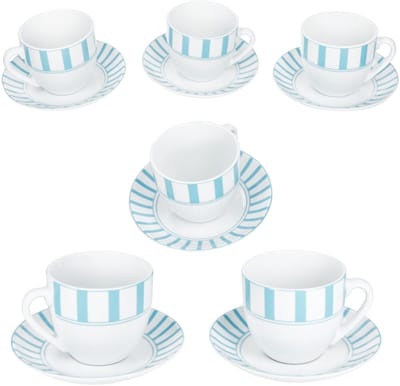 MamboCat Set van 6 SPLIT TURQUOISE porselein kop en schotel 6 person