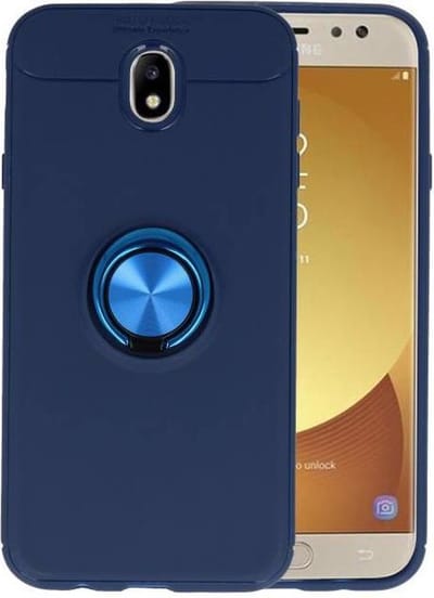 Softcase Telefoonhoesje - Geschikt voor Samsung Galaxy J7 2017 Hoesje met Ring Houder Navy