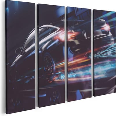 Artaza Canvas Schilderij Vierluik Zwarte Raceauto - Abstract - 80x60 - Foto Op Canvas - Canvas Print