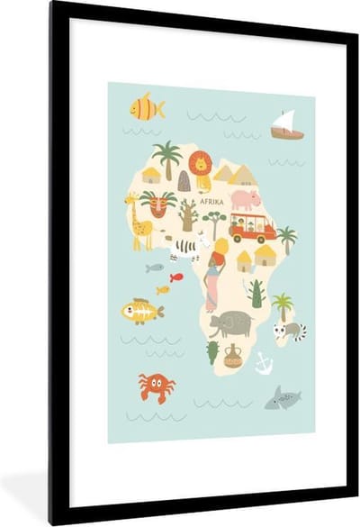 Wereldkaart Kinderen - Afrika - Kleuren - Schoolplaat - Kinderkamer - 60x90 cm