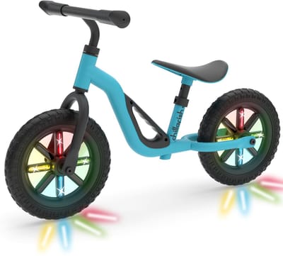 Chillafish Loopfiets 2 jaar met Glow LED wielen - Lichtgewicht met verstelbaar zadel en stuur - Blauw - Loopfiets voor jongens en meisjes tot 4 jaar met handvat om te dragen en 10" anti lek banden - Geen batterijen nodig - Model Charlie Glow