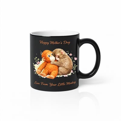 Zwarte Tovermok Moederdag – Warmtegevoelige Mok met Aapjes – Love From Your Little Monkey