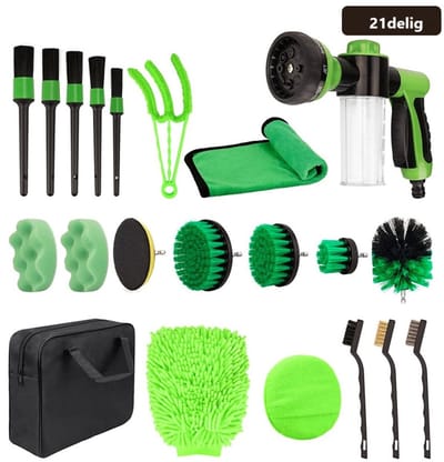 Auto was set(21 delig) - Auto wassen met Drukslang mondstuk- Auto Detailing Reinigingsborstels Kit-Autoreinigingsset-Velgenborstel - Autowasborstel - Auto was pakket