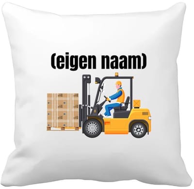 Akyol - heftruck met pallet met eigen naam Kussen hoes - Heftruck - mensen die werken in de magazijn - collega's - verjaardag - afscheidscadeau - geschenk - kado - 40 bij 40 cm