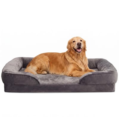 Hondenbed voor grote honden, 112 x 81 cm, orthopedisch, wasbaar, met traagschuim en eierschuim, wasbaar, waterdicht, antislip, hondenbank met rand
