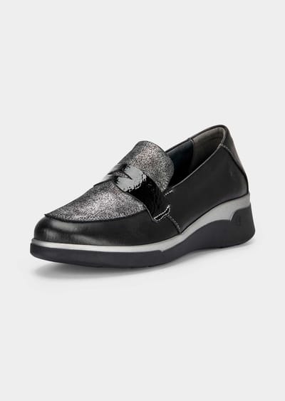 Glinsterende schoenen met lakaccenten - zwart / zilverkleurig - Gr. 36 van Goldner Fashion
