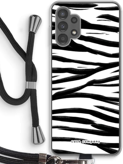 Case Company® - Hoesje met koord geschikt voor Samsung Galaxy A13 4G hoesje met Koord - Zebra pattern - Telefoonhoesje met Zwart Koord - Bescherming aan alle Kanten en Over de Schermrand