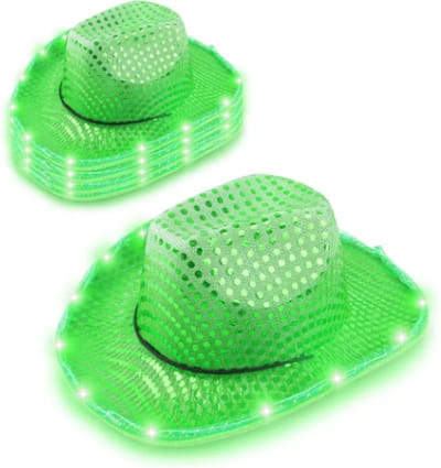 Cowboyhoed Groen met LED verlichting. Bruiloft / Vrijgezellenfeest / Formule 1 / Toppers / Pride / Carnaval / Foute Party