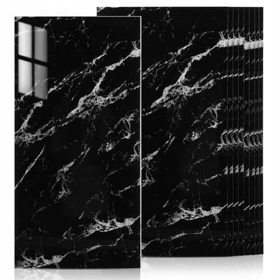 Set van 10 Zelfklevende Muurfolie - 60x30 cm Marmerlook Waterdichte Folie voor Badkamer & Keuken (Zwart)
