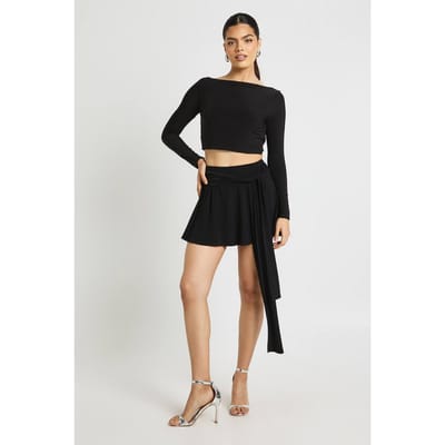 boohoo Dames Flippy Mini Rok Met Wikkel Drapering | Black | Maat: 6