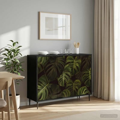 vidaXL - Dressoir - ELBURG - Zwart - eiken - 102 - x - 33 - x - 76 - cm - Bewerkt - hout