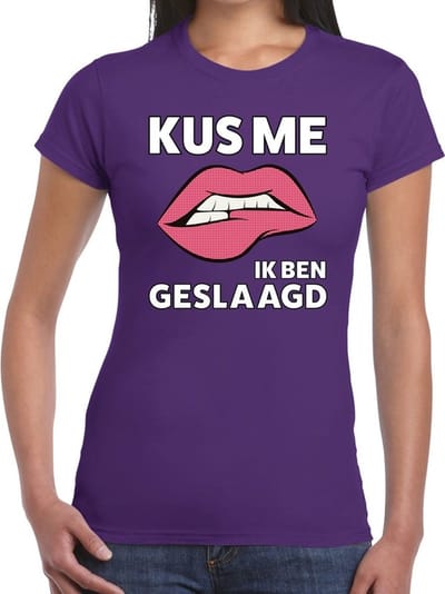 Kus me ik ben geslaagd t-shirt paars dames - feest shirts dames - geslaagd/afgestudeerd kleding XS
