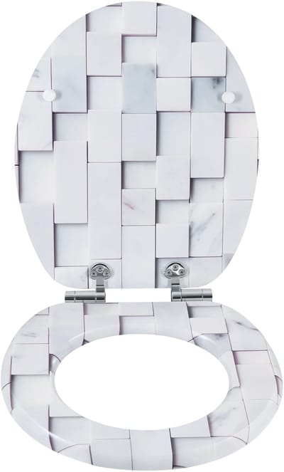 O-Vormige WC-Bril -Toiletbril - Voor Badkamer - Soft-Close Mechanisme & Verstelbare Scharnieren - Toiletdeksel met Motief van