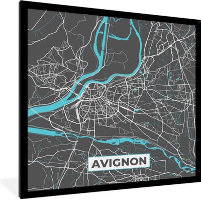 Fotolijst incl. Poster - Avignon - Frankrijk - Stadskaart - Kaart - Plattegrond - 40x40 cm - Posterlijst