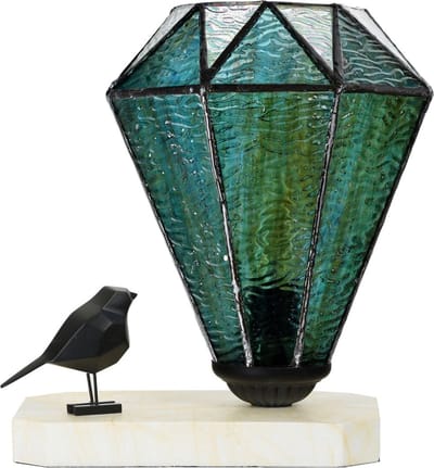 Tiffany tafellamp / sculptuur Ballade van een Vogel Arata Green - Art Deco Trade