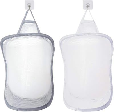 Vouwbare Wasmanden Set van 2, Opvouwbare Waszak met Handvat, Organizer voor Speelgoed en Kleding, Wit en Grijs