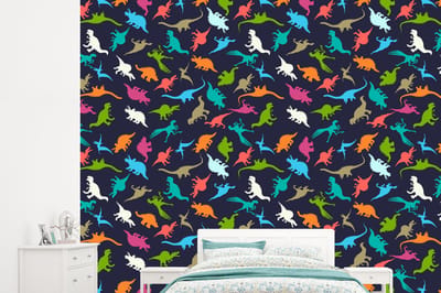 Behang - Fotobehang Patronen - Dino - Kleuren - Jongens - Kinderen - Kids - Kind - Breedte 245 cm x hoogte 220 cm