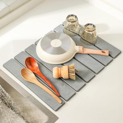 Afdruipmat, Antislip Absorberende Mat voor Snelle Droging, Afdruiprek Mat voor Werkblad in de Keuken, Keuken Droogmat voor Dagelijks Gebruik (Lichtgrijs, 60 x 40 cm)