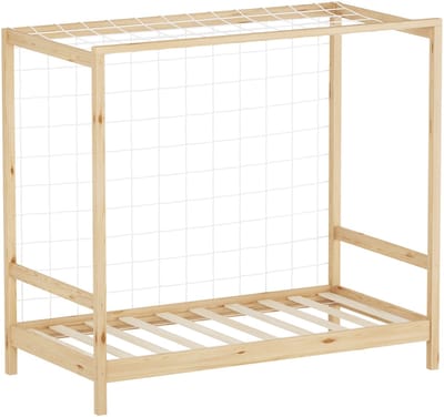 Kinderbed voetbaldoel 80x160 cm naturel eenpersoonsbed voor kinderen houten bed met lattenbodem & doelnet handbaldoel ML-Design