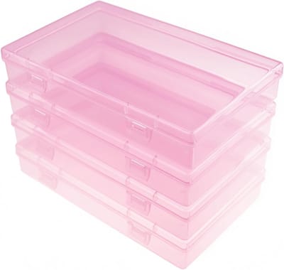 Set van 4 Rechthoekige Plastic Opbergdozen met Scharniersluiting voor Kleine Voorwerpen en Knutselprojecten - 180 x 110 x 30 mm, Roze, Ideaal voor Organisatie en Opslag