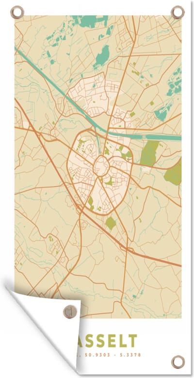 Schuttingposter Kaart - België - Hasselt - Plattegrond - Stadskaart - 100x200 cm - Tuindoek