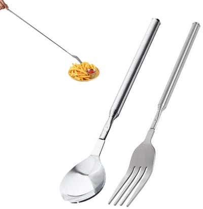 Dailygoods- Bestekset 2 Stuks - Telescopisch - Draagbaar - Roestvrij Staal - Creatief - Geschikt voor Buitenactiviteiten - Reisservies