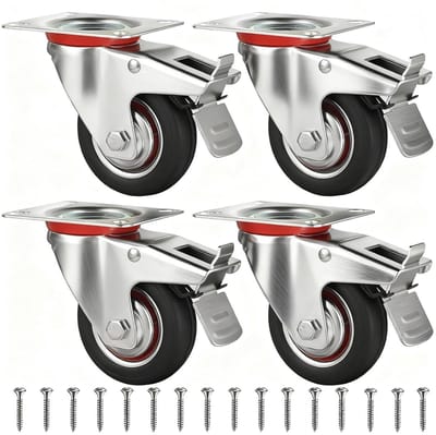 Zware Transportwielen Met Rem - 80 mm Rubber - Set van 4 - Meubelwielen voor Binnen en Buiten