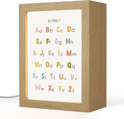 Nachtlampje 15x20 cm - Kinder lampje - Alfabet - Educatief - Kleuren - Letters leren voor kinderen - Tafellamp kinderkamer - Slaapkamer lamp - Bedlamp kinderen - Kinderlampje stopcontact - Wandlamp babykamer - Nachtlampjes