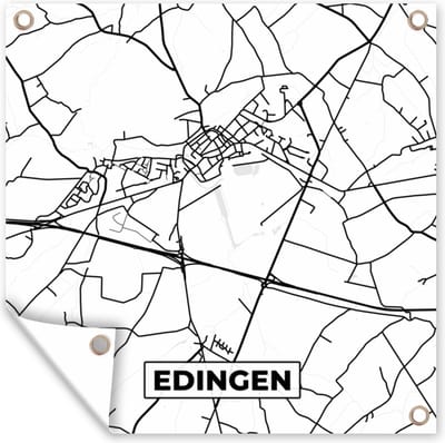 Tuin poster België – Edingen – Stadskaart – Kaart – Zwart Wit – Plattegrond - 200x200 cm - Tuindoek