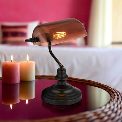 Tafellamp Tafellamp Leeslamp Slaapkamerlamp Woonkamerlamp Bankerlamp, metaal glas koperkleurig zwart, E27, H 36 cm