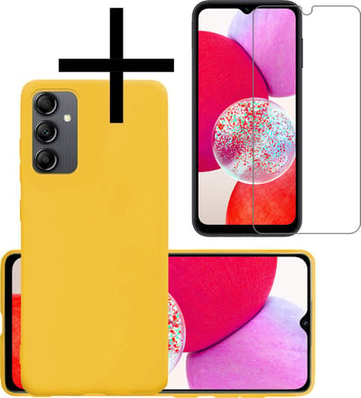Hoesje - Met Screenprotector - Geschikt voor Samsung Galaxy A14 - Sterk & Shockproof - Back Cover - Siliconen Case - Telefoon Hoes - Geel