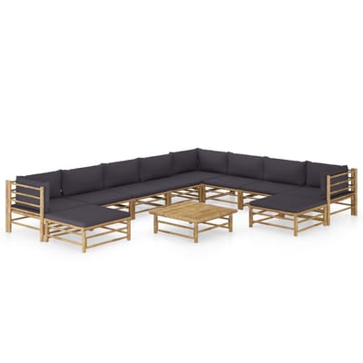 vidaXL - 11-delige - Loungeset - met - donkergrijze - kussens - bamboe