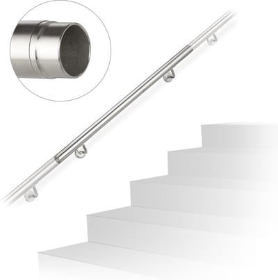 rvs trapleuning - koppelbaar - binnen - buiten - 100 cm - Ø 42mm - met houder - zilver