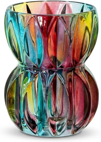 Kleurrijke getextureerde glazen vaas 17,5 cm hoog - perfect voor verse bloemen, hydrocultuur en moderne woondecoratie, ideaal als decoratief middelpunt voor eettafel en salontafel