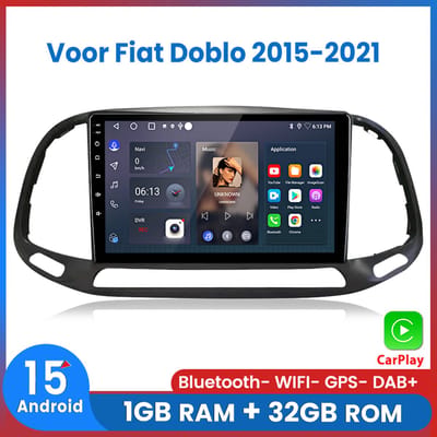 Awesafe Autoradio - Geschikt Voor Fiat Doblo 2015 t/m 2021 - Draadloos Apple CarPlay Android Auto - Ram 1GB+Rom 32GB - Autoradio met navigatie GPS - Radio Scherm - 2015 2016 2017 2018 2019 2020 2021
