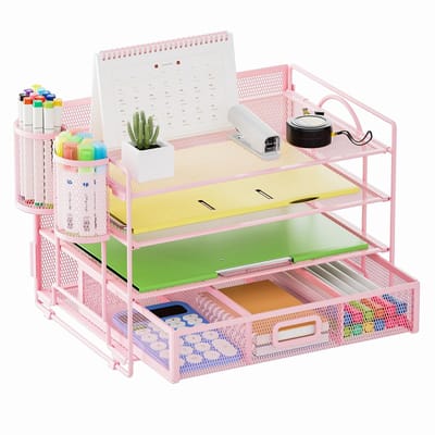 Unyqoos® Multifunctionele Vierlaags Bureau Organizer met Papierlade en Pennenhouders voor Thuis en Kantoor