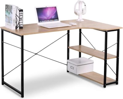 Computertafel L-Vormig - Computerbureau - Computertafel Bureau - L-Vormig - 120 x 74 x 71,5 - Licht Eiken met Zwart - Twee planken