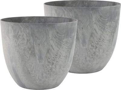 2x stuks bloempot/plantenpot gerecycled kunststof/steenpoeder betongrijs dia 45 cm en hoogte 38 cm voor binnen/buiten