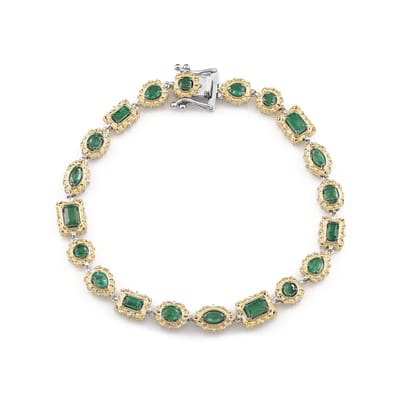 Cavill - Zilveren Armband 925 Sterling Zilver - 3,206 ct Zambia Smaragd - Geslepen Edelstenen Achthoek, Marquise, Peer - Luxe Dames Sieraad