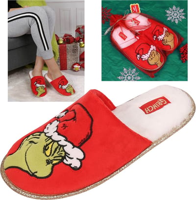 Grinch Pantoffels Dames Kerstsloffen, Damessloffen + Decoratieve Tas
