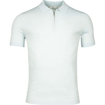 Thomas Maine Polo Uni Color Zip Collar Merino Wool Blend Single Knit And Mesh Knit Ice Blue / male