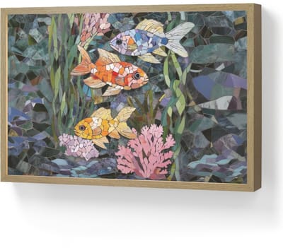 Wandlamp 60x40 cm - Oplaadbaar - Vissen - Koraal - Zee - Mozaïek - Wandlampen binnen woonkamer - Slaapkamer lamp - Decoratieve nachtlamp - Vloerlamp draadloos