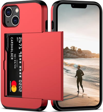 Hoesje Geschikt voor iPhone 14 Plus Hoesje Rood - shockproof Backcover met pasjeshouder - Ruimte voor 2 pasjes