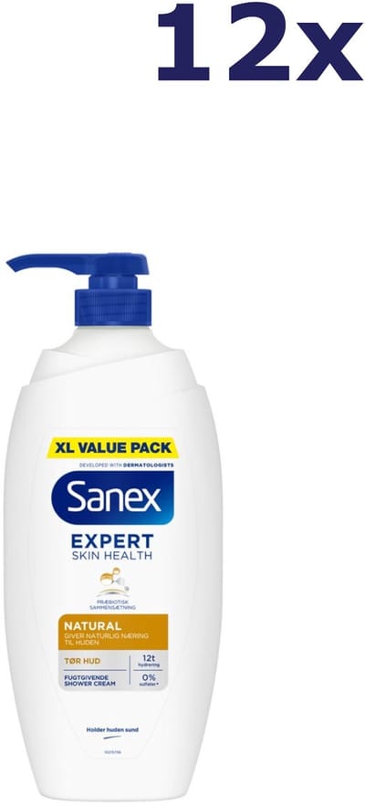 Sanex Douchecréme Expert Skin Health Naturals - 12 x 750 ml - Voordeelverpakking