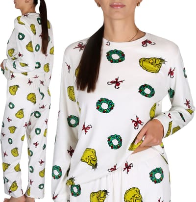 Grinch Kerstmis, PLUCH, tweedelige pyjama voor dames, WARME pyjama met lange mouwen XXS