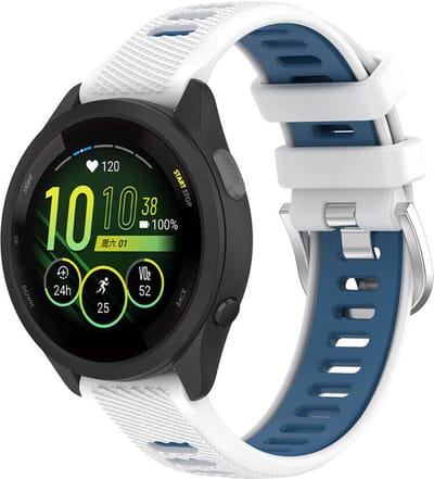 Strap-it Sport siliconen smartwatch bandje 20mm geschikt voor Garmin Vivoactive 6 / 5 / 3 / Vivomove / 3 / HR / Style / Luxe / Sport / Trend / Forerunner 645 / 570 / 245 / 170 / 165 / 70 / 55 / Venu / SQ / SQ2 / 2 Plus / Approach S12 - Wit/blauw