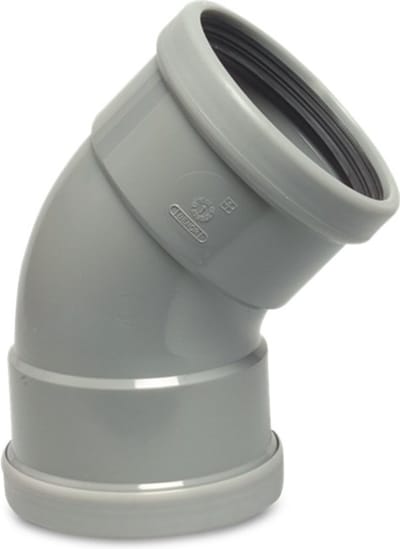 Bocht 45° PVC-U 110 mm SN4 manchet DN100 grijs KOMO/BENOR kort