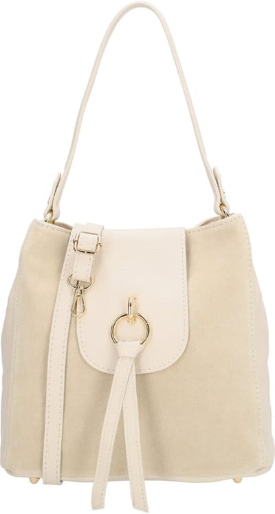 Charm London Mariëlle Schoudertas - Shopper - Suede en Leer - Overslag - Ritssluiting - Verstelbare Band - Dames - Leren Dames Tas - Zand